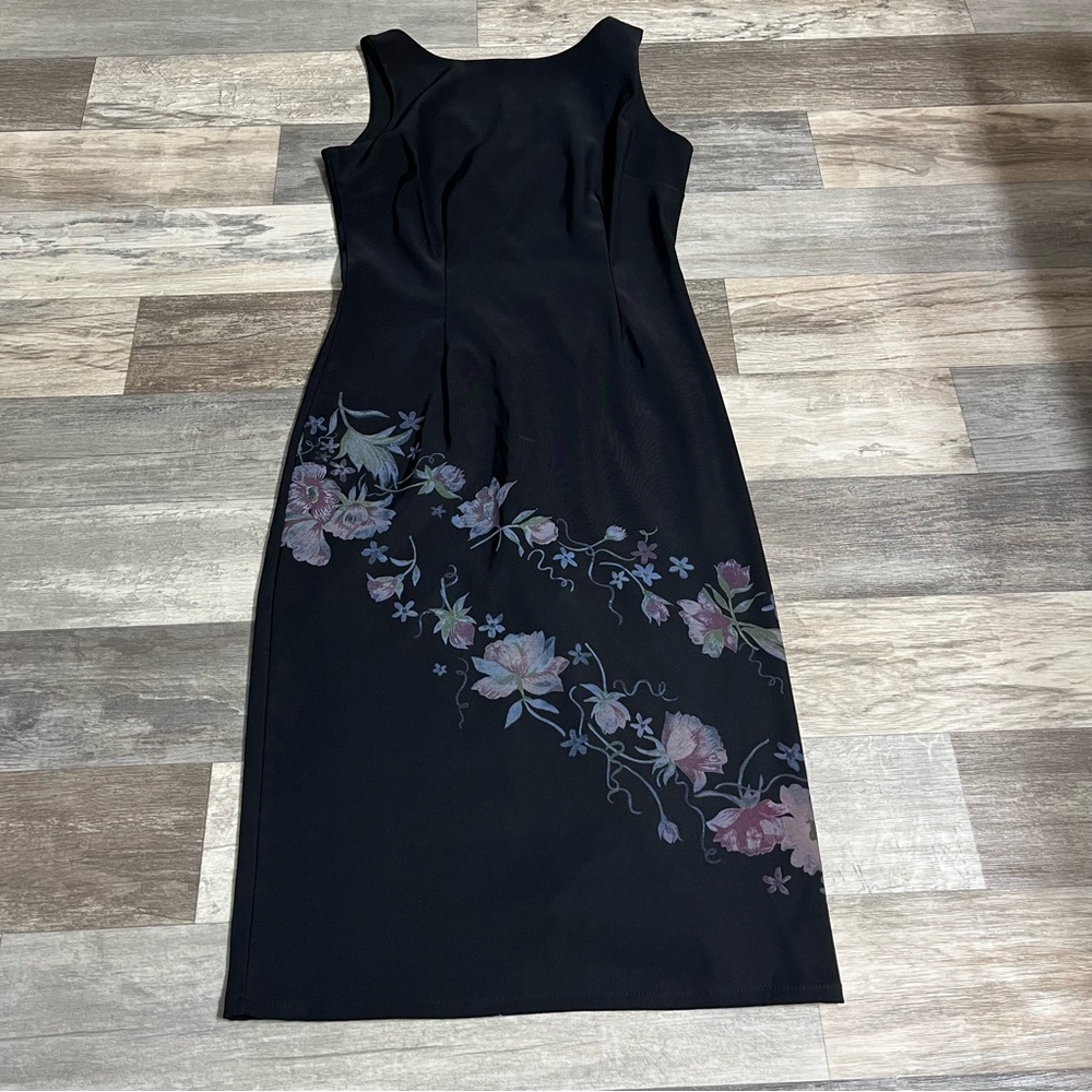 Monster Girl vintage black floral print sleeveless midi dress